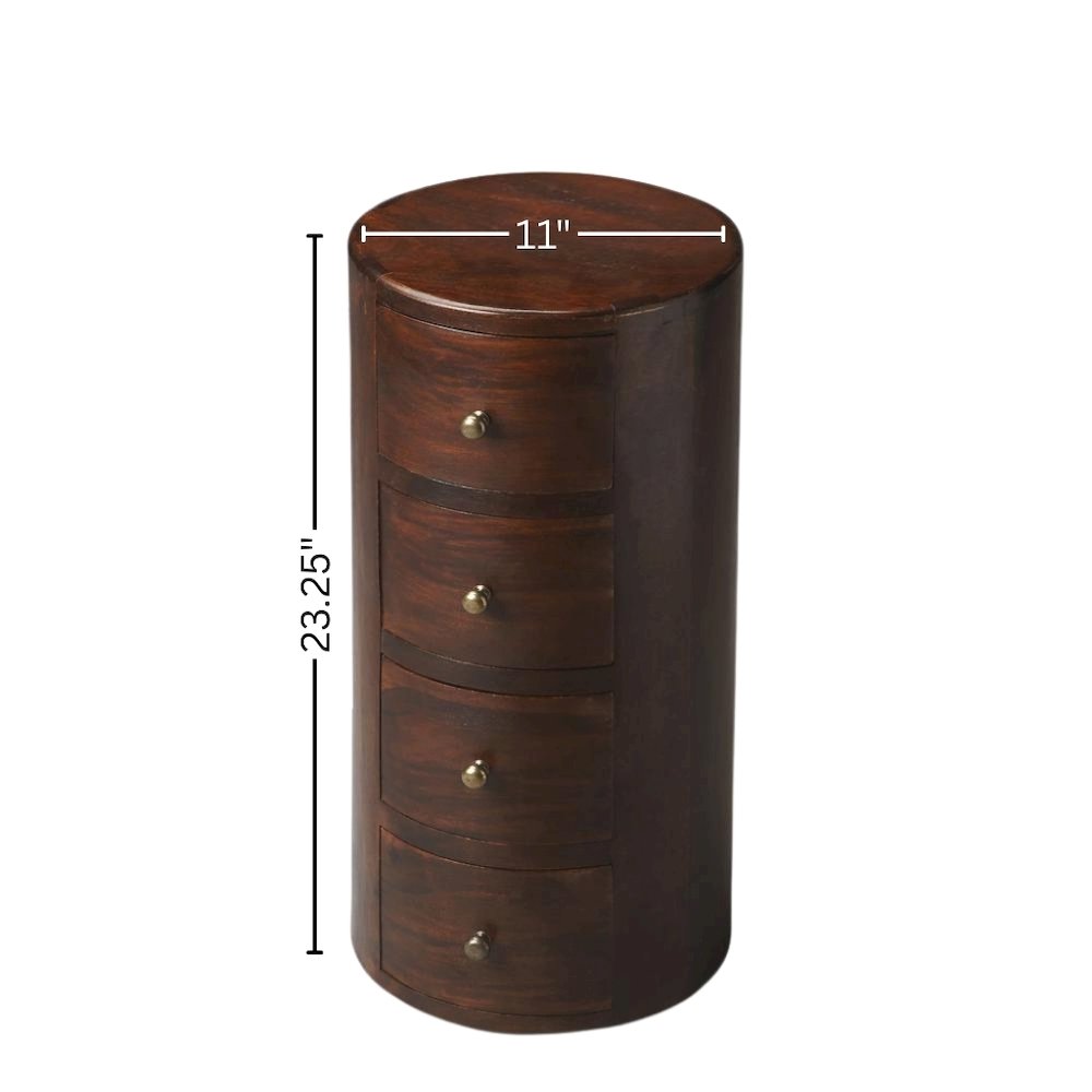 Round End Table with Storage – Side Table with Drawer in Brown Wood