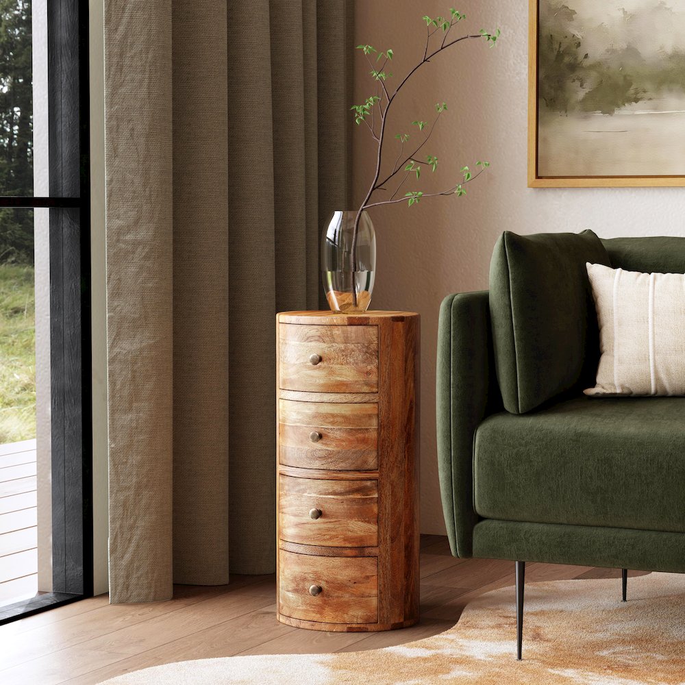 Liam Light Wood End Table with Storage, Light Brown