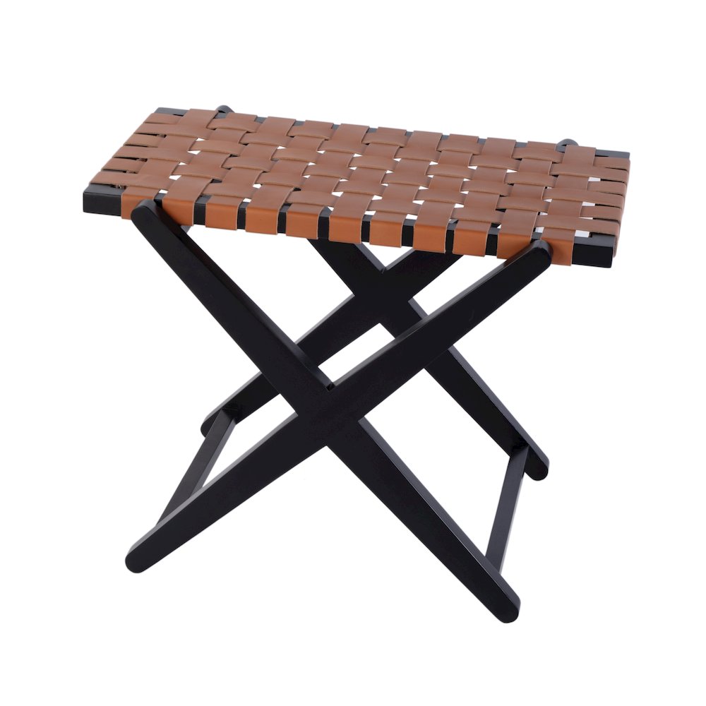 Cipriani 24 in. W Leather & Wood Luggage Rack, Orange, Black