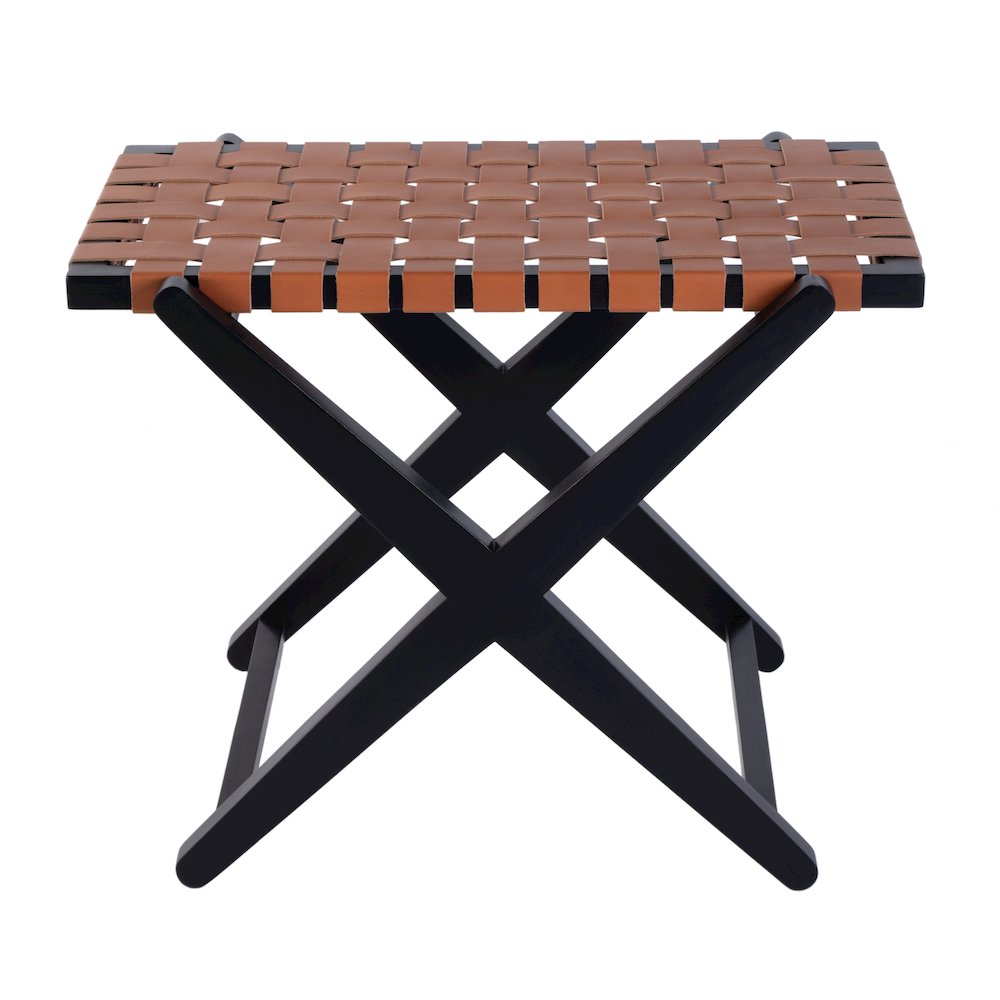 Cipriani 24 in. W Leather & Wood Luggage Rack, Orange, Black