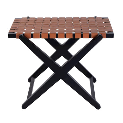 Cipriani 24 in. W Leather & Wood Luggage Rack, Orange, Black