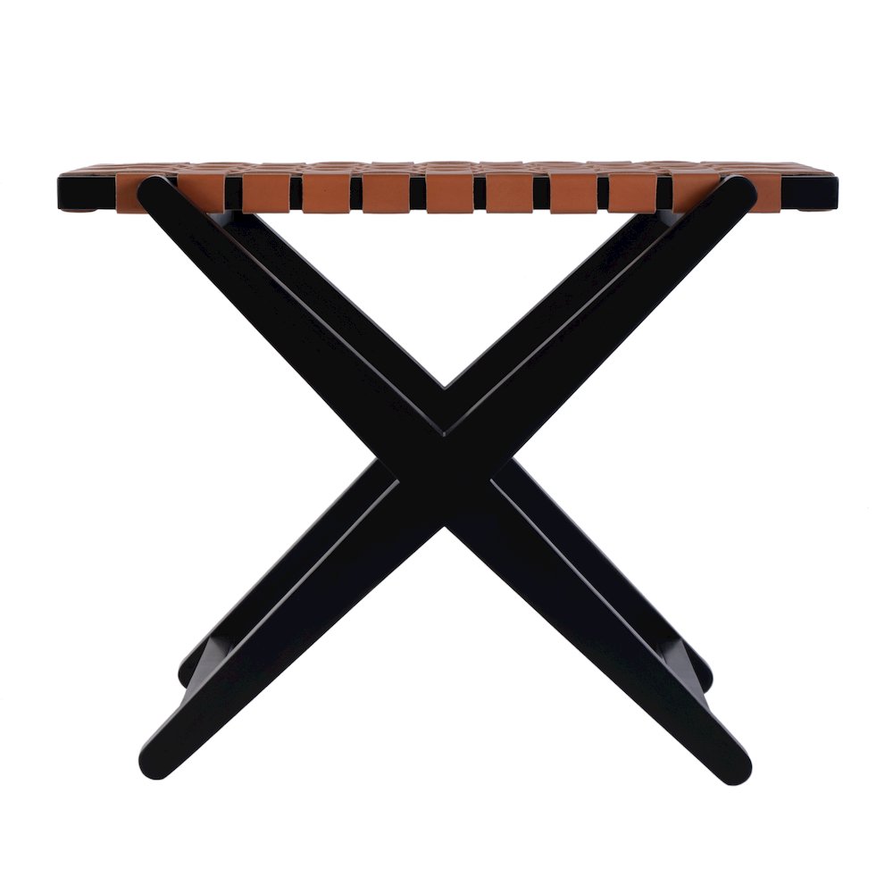 Cipriani 24 in. W Leather & Wood Luggage Rack, Orange, Black