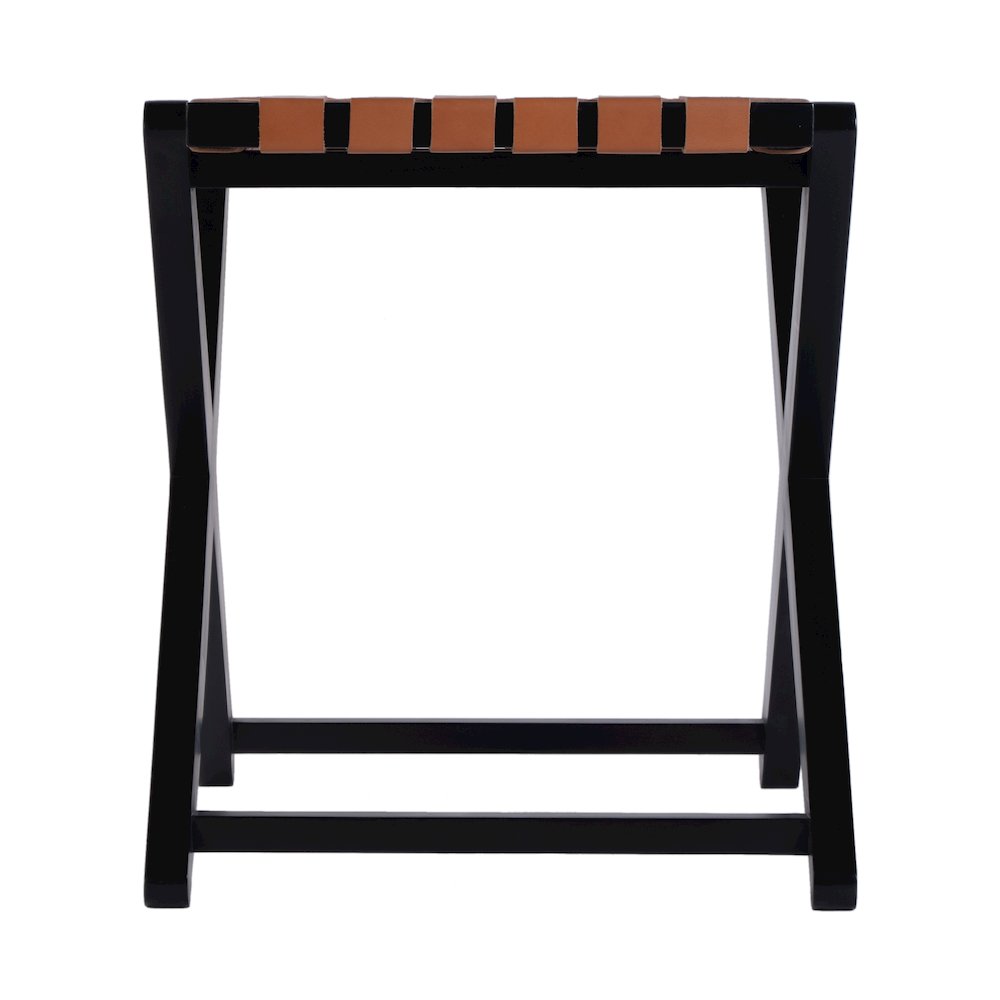 Cipriani 24 in. W Leather & Wood Luggage Rack, Orange, Black