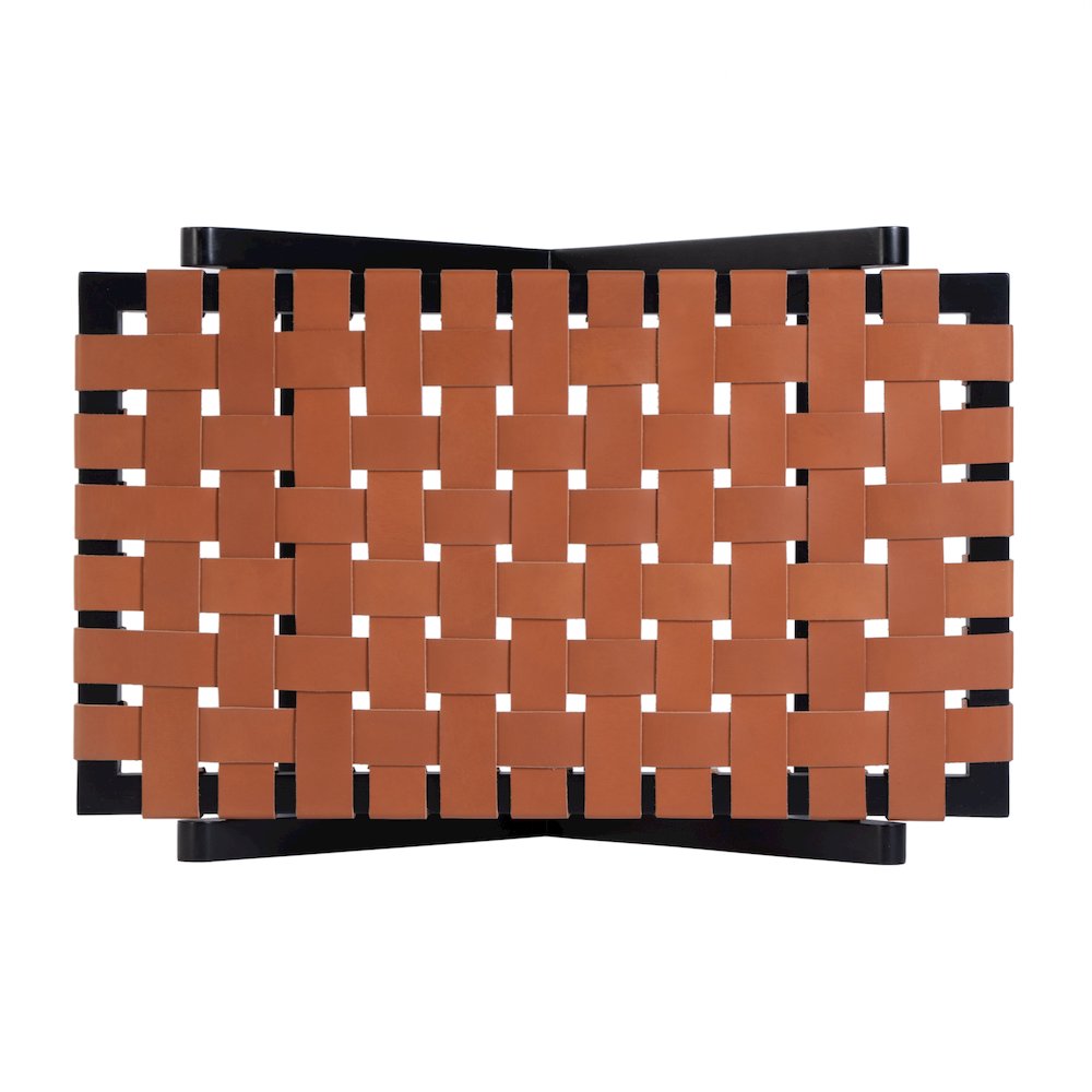 Cipriani 24 in. W Leather & Wood Luggage Rack, Orange, Black