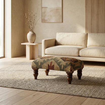 Rustic Jute Wrapped Accent Stool, Distressed Wood Footstool for Bedroom