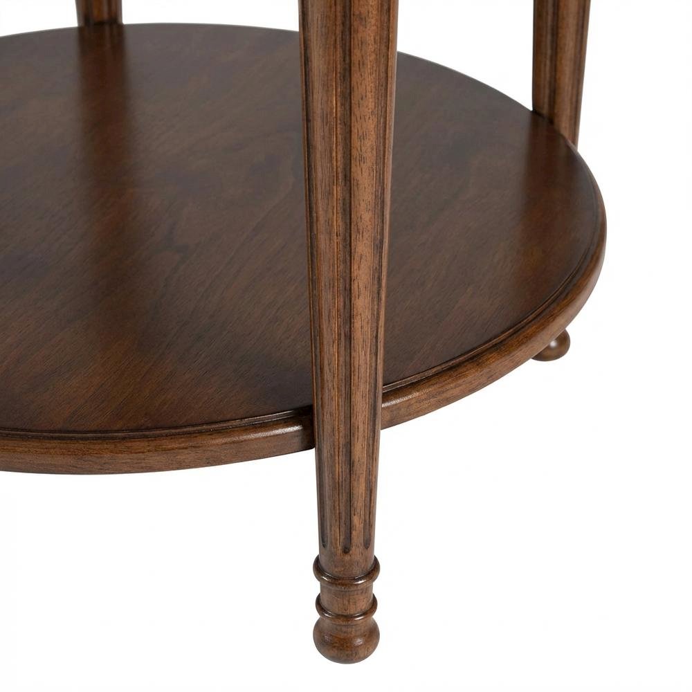 Round Side Table with Drawer, Transitional Accent Table, Olive Ash