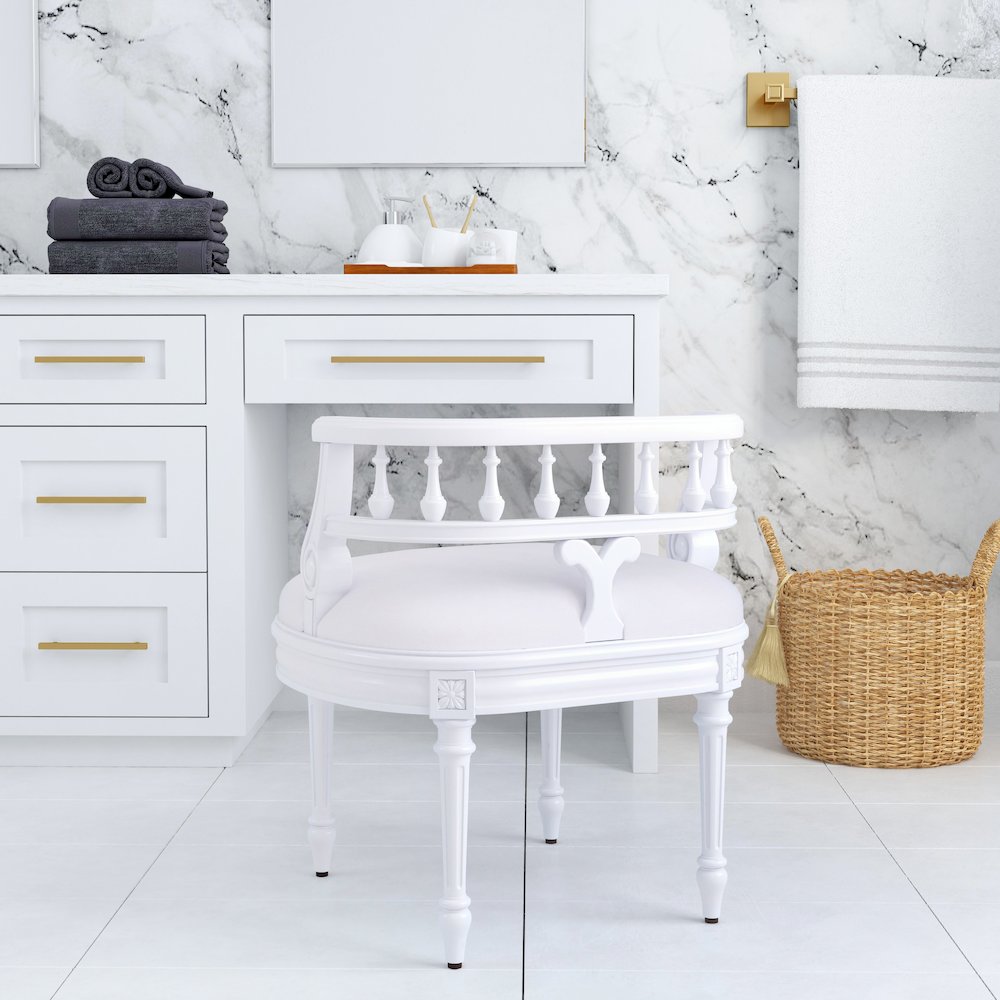 Hathaway Upholstered 22.5"W Vanity Seat, White