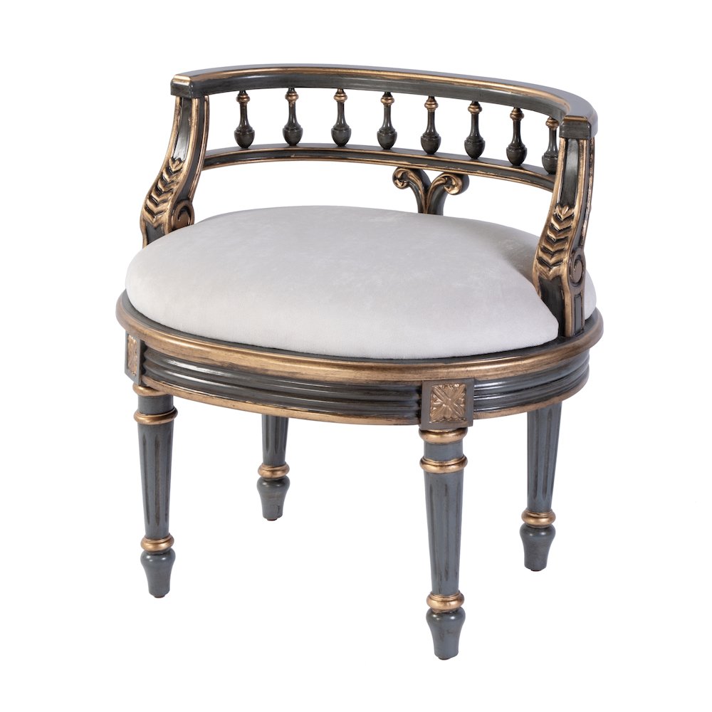 22.5 in. W Oval Upholstered and Wood Traditional Vanity Seat, Pastel Blue