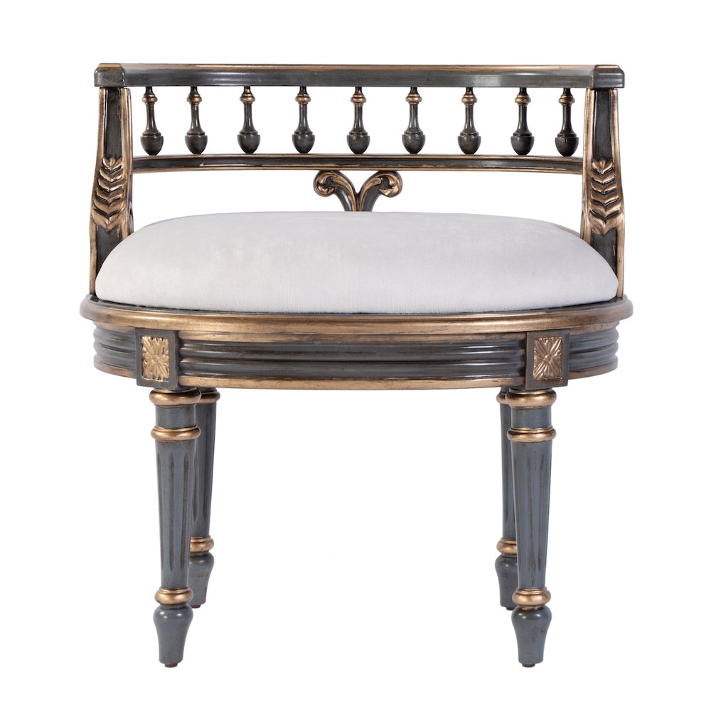 22.5 in. W Oval Upholstered and Wood Traditional Vanity Seat, Pastel Blue