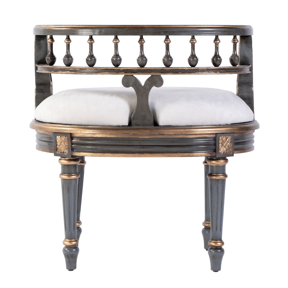 22.5 in. W Oval Upholstered and Wood Traditional Vanity Seat, Pastel Blue