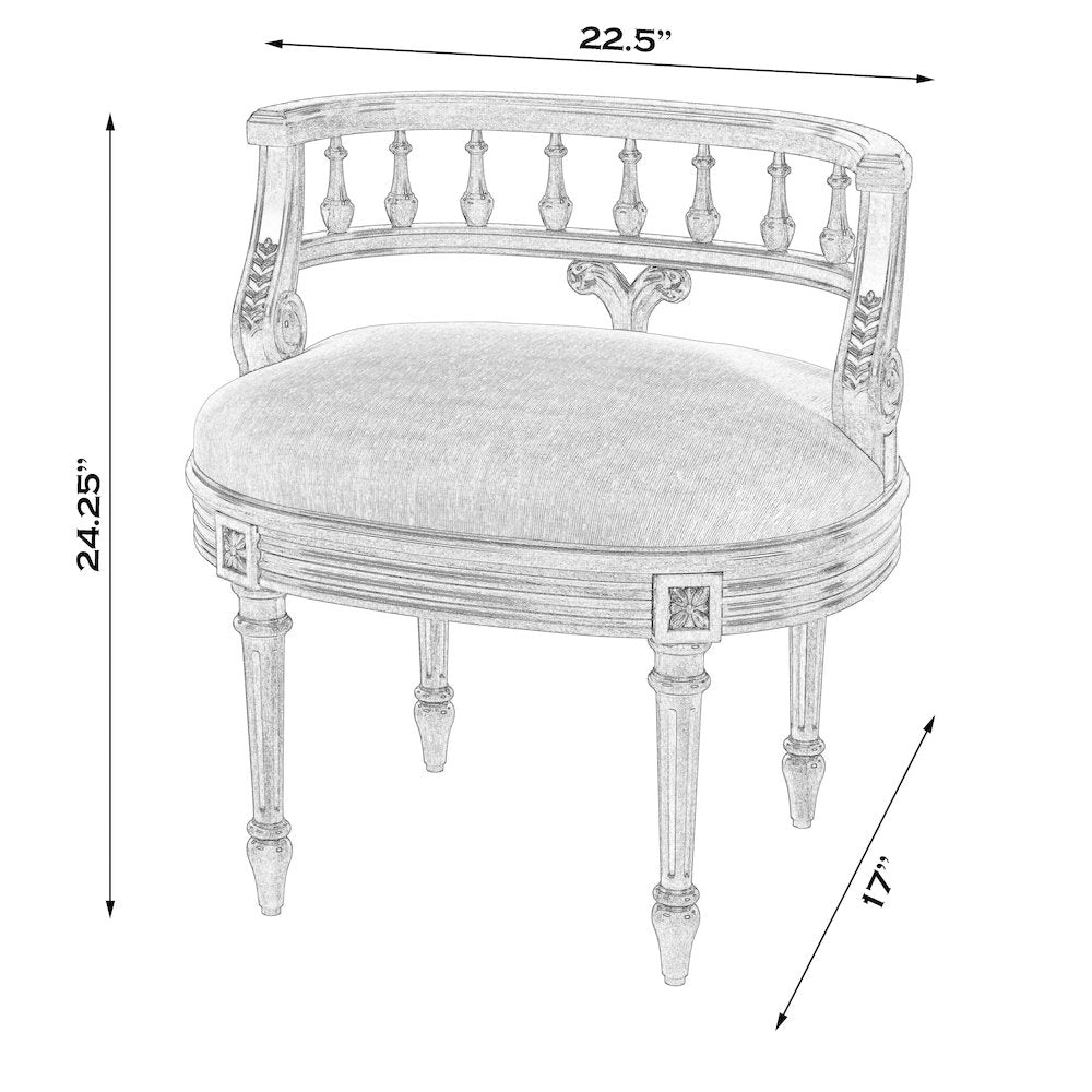 22.5 in. W Oval Upholstered and Wood Traditional Vanity Seat, Pastel Blue