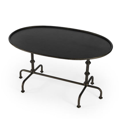 Kira 38 in. W Oval Metal Industrial Coffee Table with Tray Top Edging, Oil Rubbed Bronze