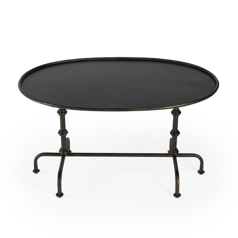 Kira 38 in. W Oval Metal Industrial Coffee Table with Tray Top Edging, Oil Rubbed Bronze