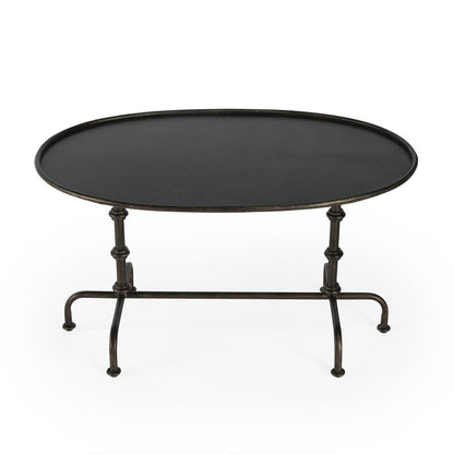 Kira 38 in. W Oval Metal Industrial Coffee Table with Tray Top Edging, Oil Rubbed Bronze