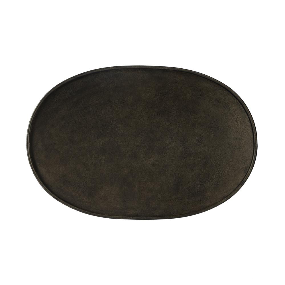 Kira 38 in. W Oval Metal Industrial Coffee Table with Tray Top Edging, Oil Rubbed Bronze