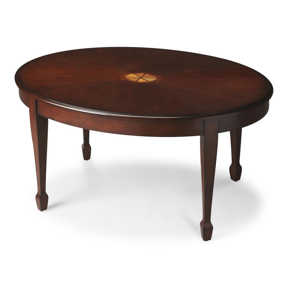 Clayton Oval Wood Coffee Table, Dark Brown