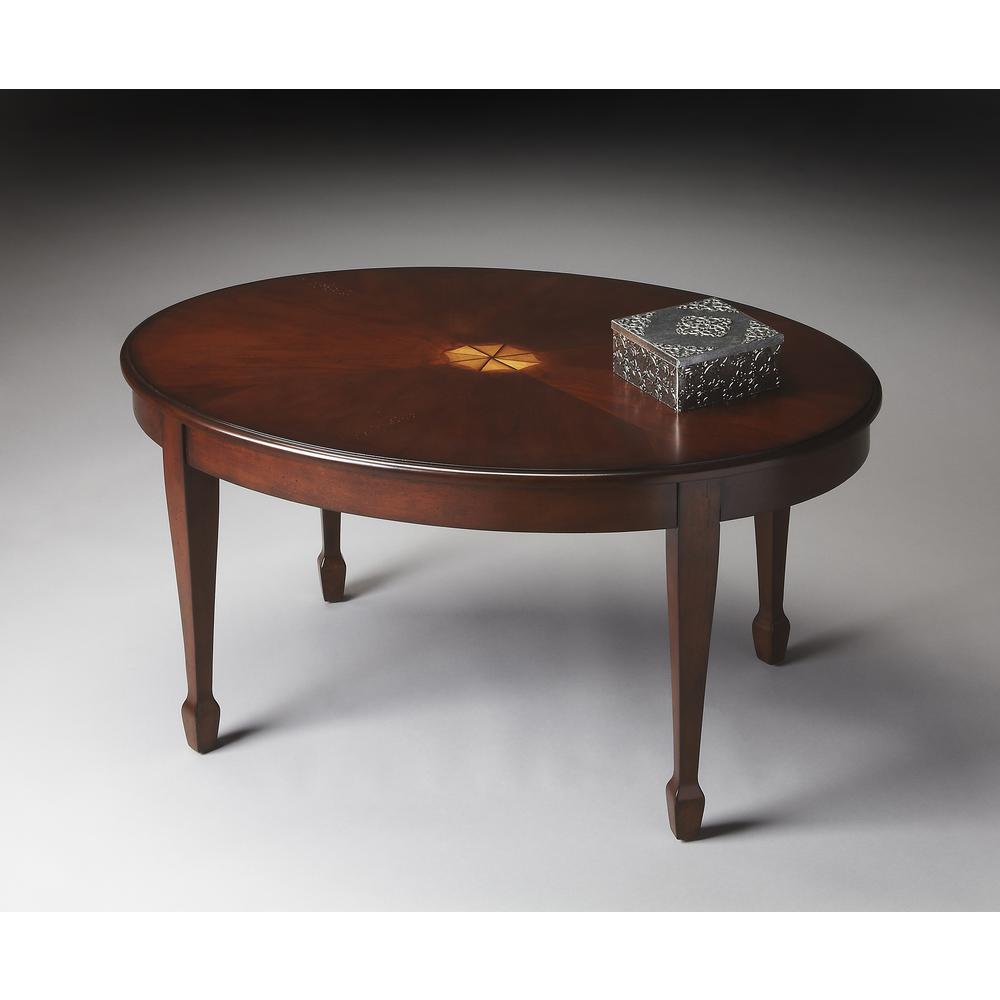 Clayton Oval Wood Coffee Table, Dark Brown