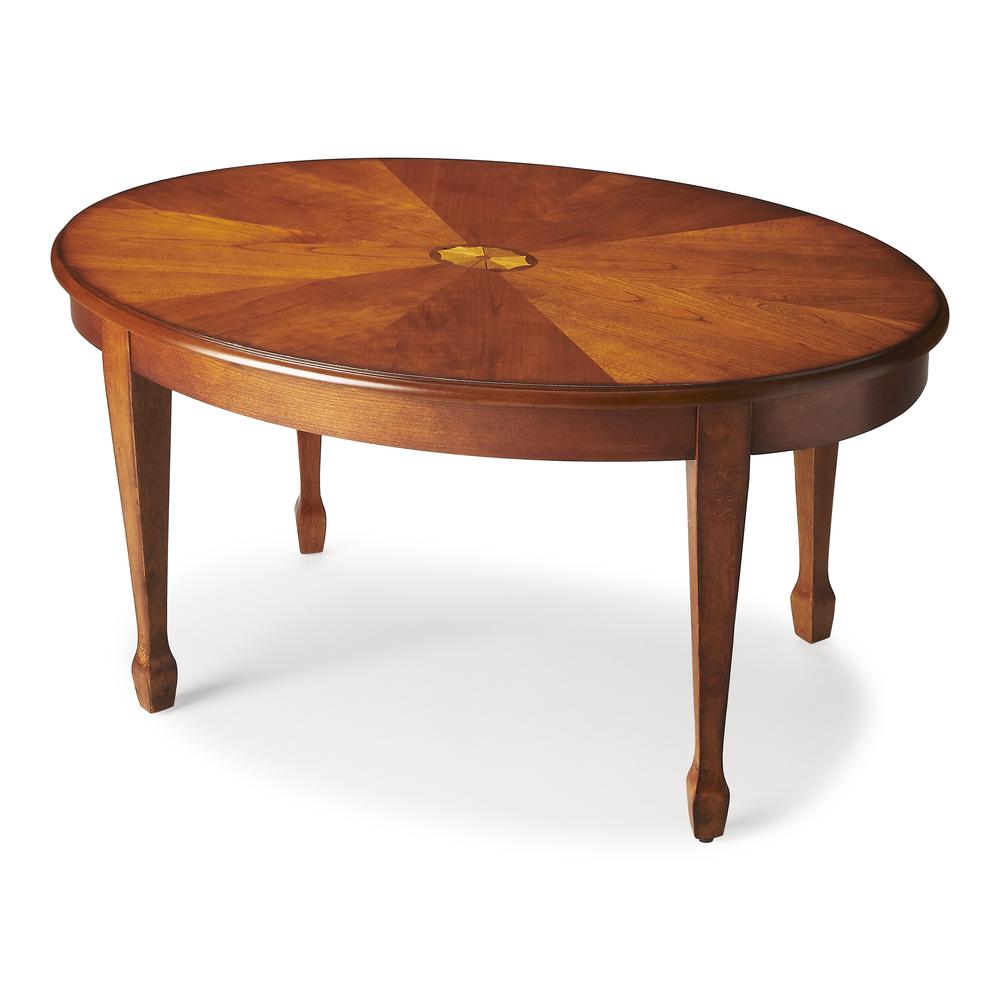 Clayton Oval Wood Coffee Table, Medium Brown