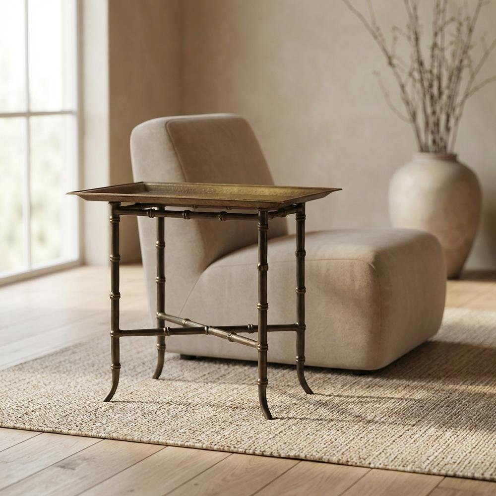 Distressed Tray Table, Transitional Metal Side Table for the Living Room, Brown