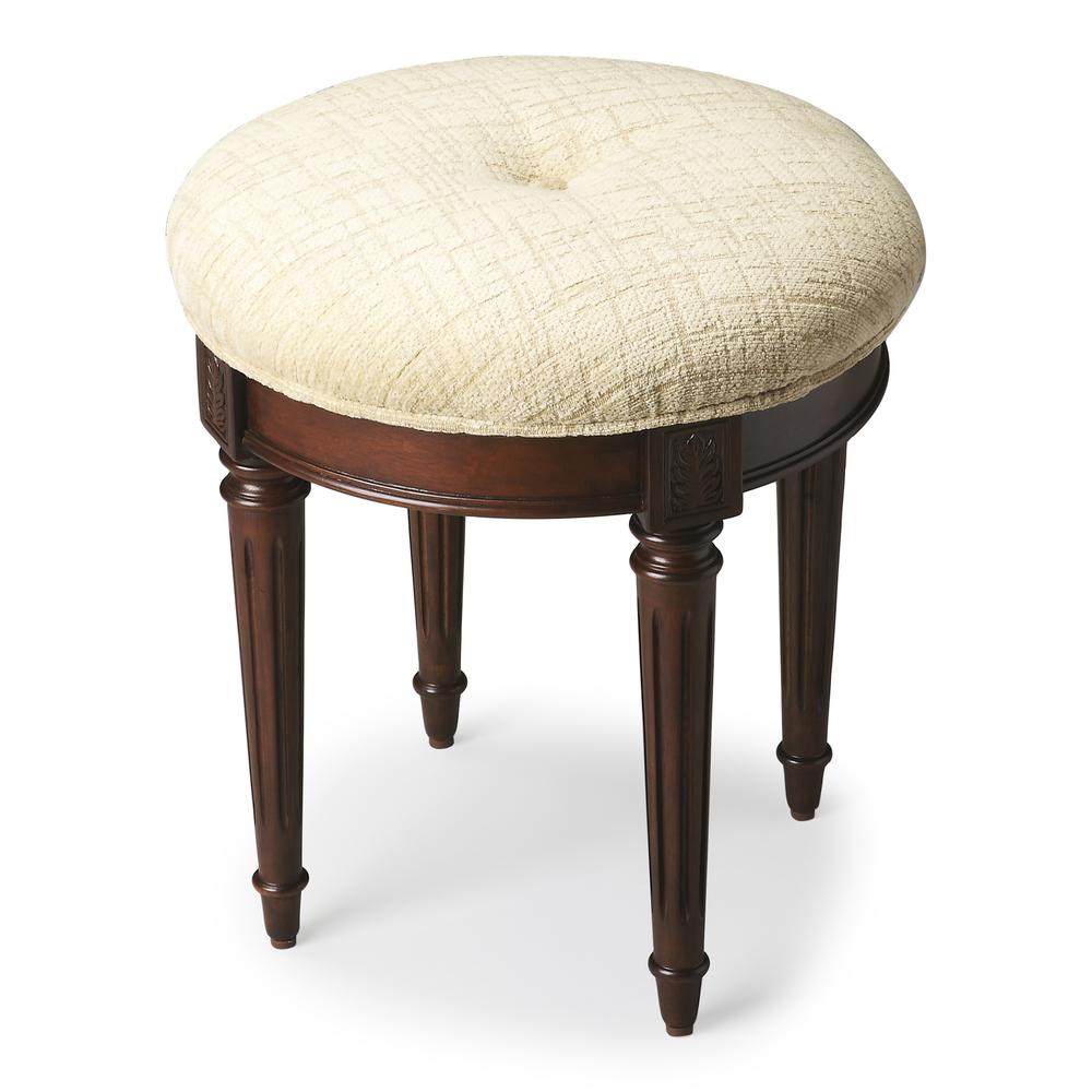 Bernadette Upholstered 18"W Vanity Stool, Dark Brown