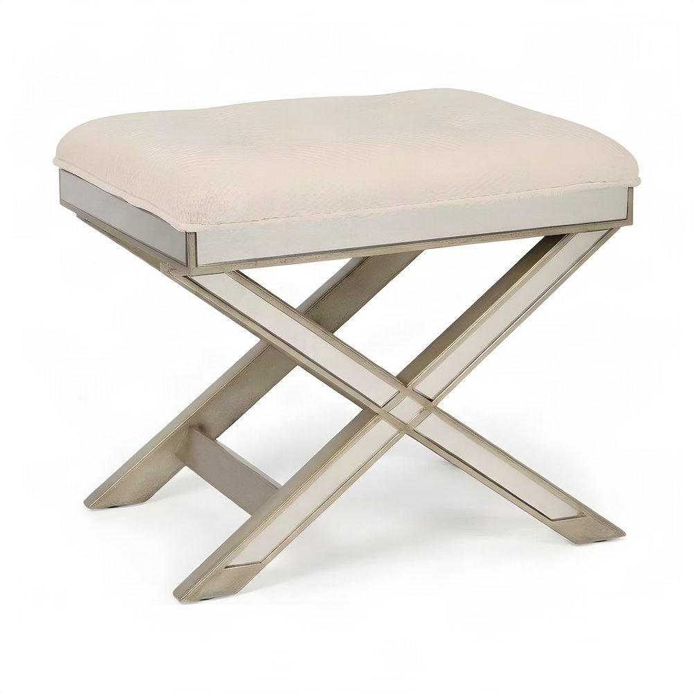 Starlight Canyon Home Mirrored Vanity Stool with Distressed Finish, Cream