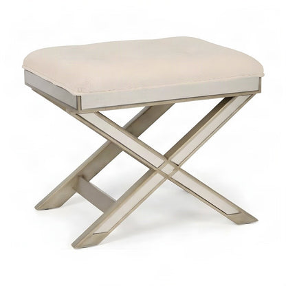 Starlight Canyon Home Mirrored Vanity Stool with Distressed Finish, Cream