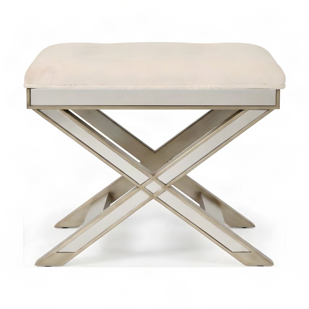 Starlight Canyon Home Mirrored Vanity Stool with Distressed Finish, Cream