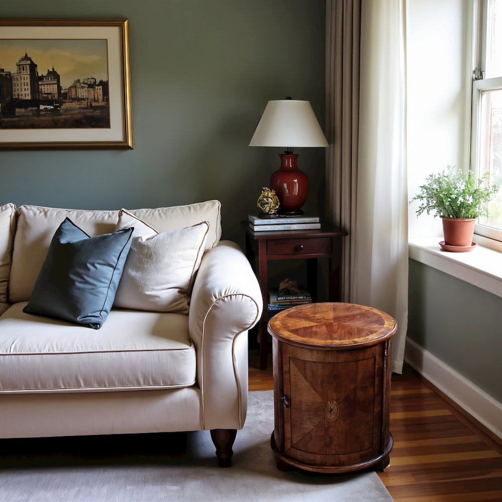Medium Brown Modern End Table for Living Room with Wooden Veneer Finish