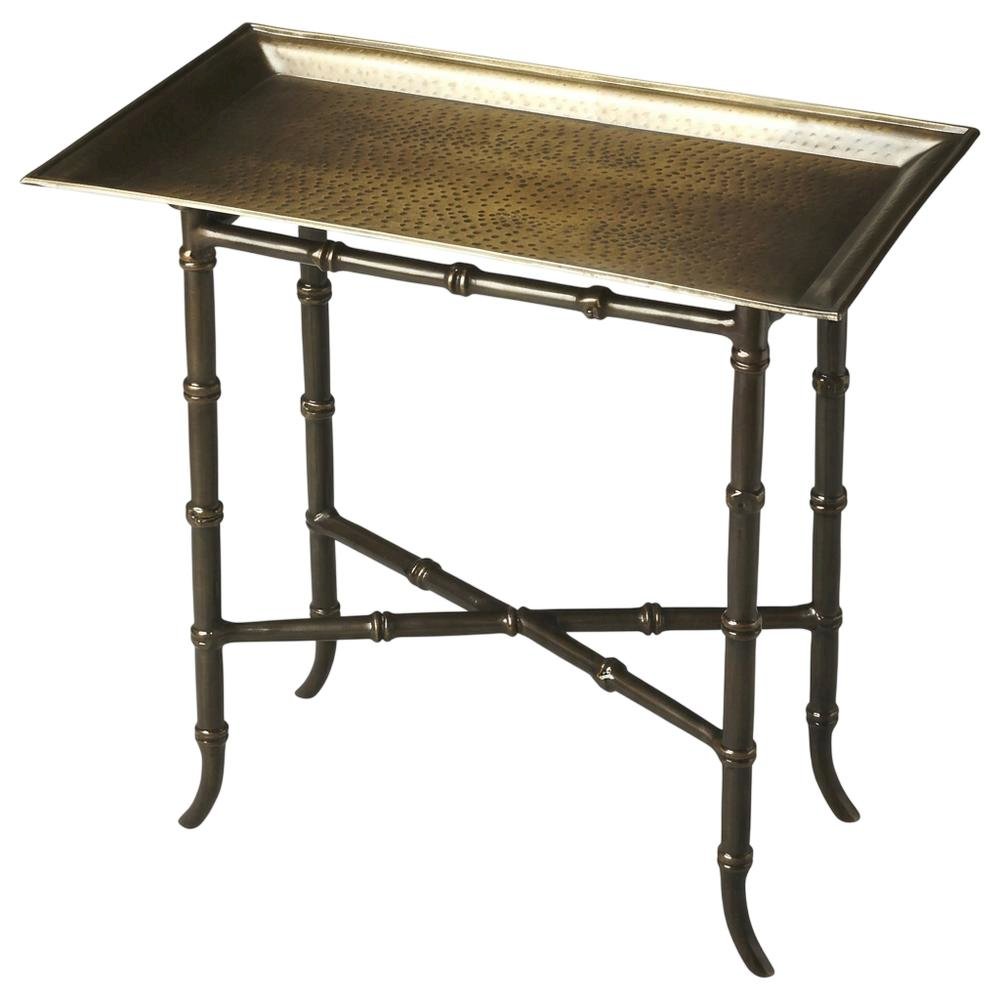 Distressed Tray Table, Transitional Metal Side Table for the Living Room, Brown