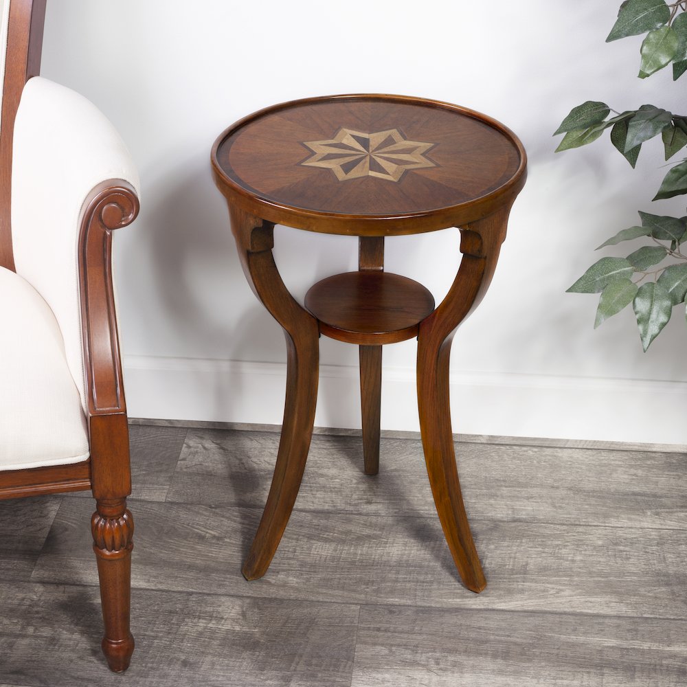 Dalton Round  15.75"W Side Table, Medium Brown