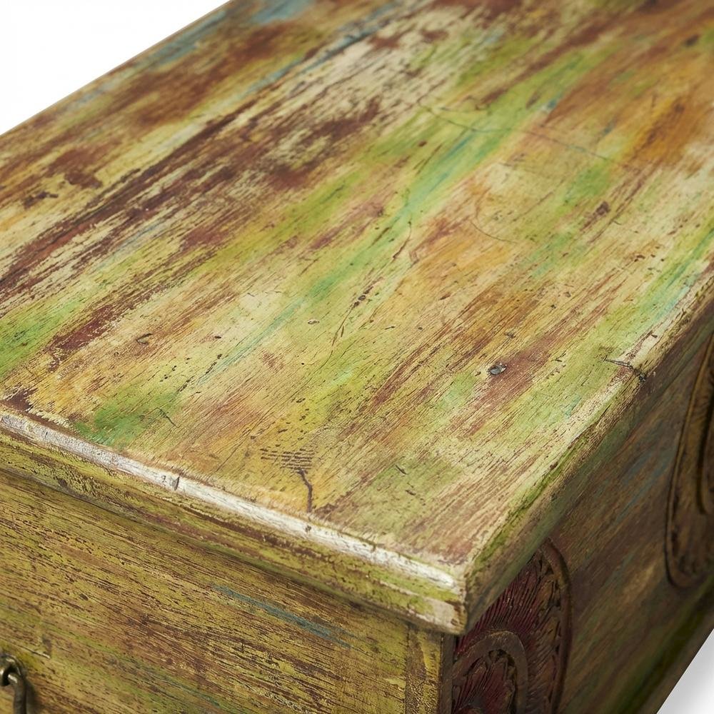 Carved Wood Trunk Coffee Table, Boho Eclectic Cocktail Table for Living Room