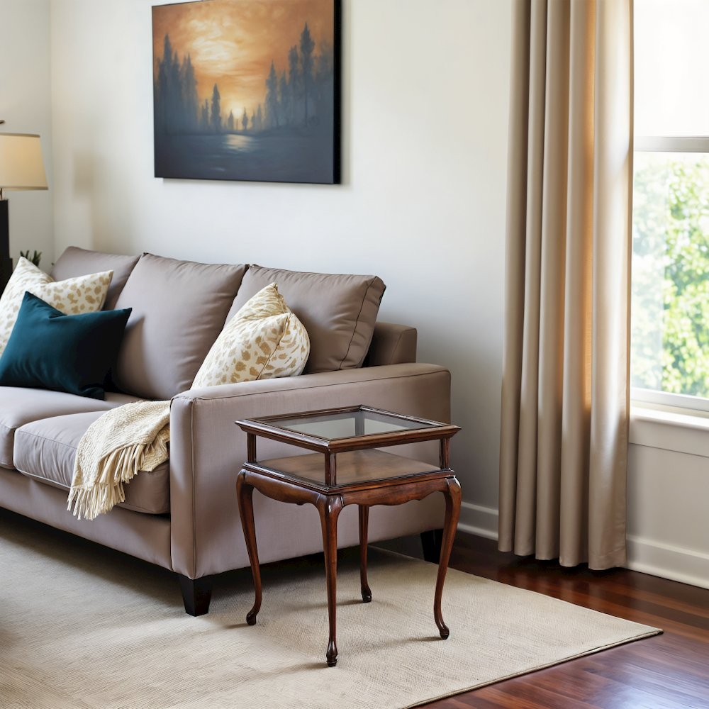 Dark Brown Shadow Box Coffee Table with Glass Top and Display Storage
