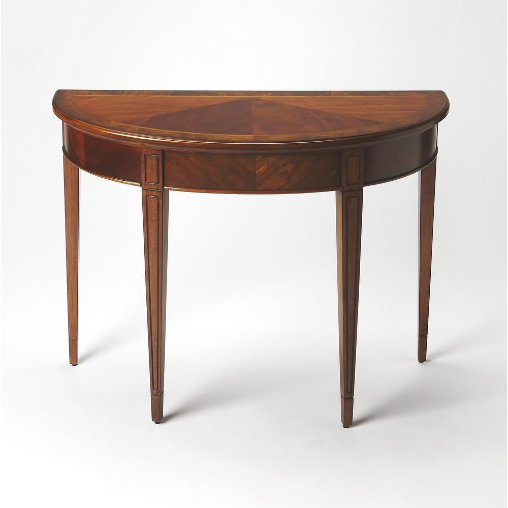Medium Brown Half Moon Console Table for Living Room and Entryway