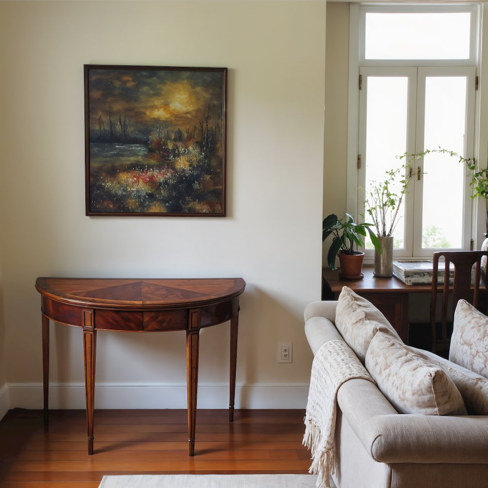 Medium Brown Half Moon Console Table for Living Room and Entryway