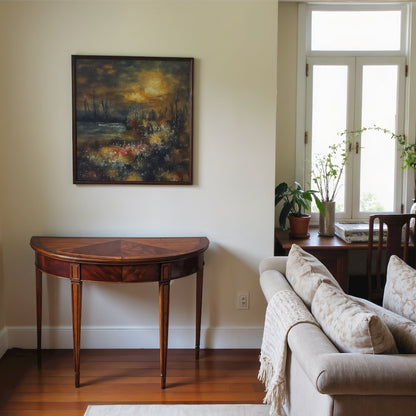 Medium Brown Half Moon Console Table for Living Room and Entryway