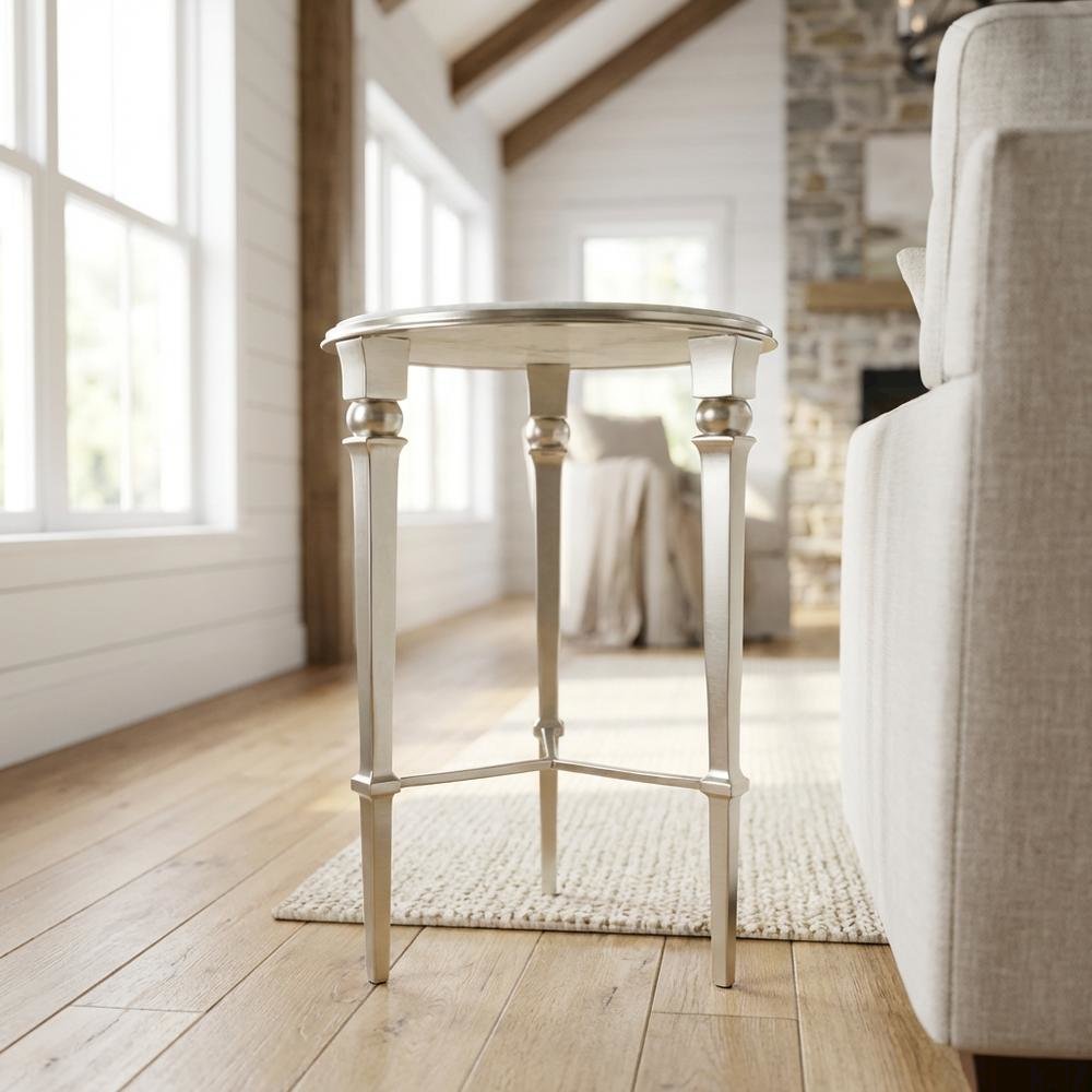 Round Marble Top End Table, Modern Accent Side Table for Living Room Bedroom