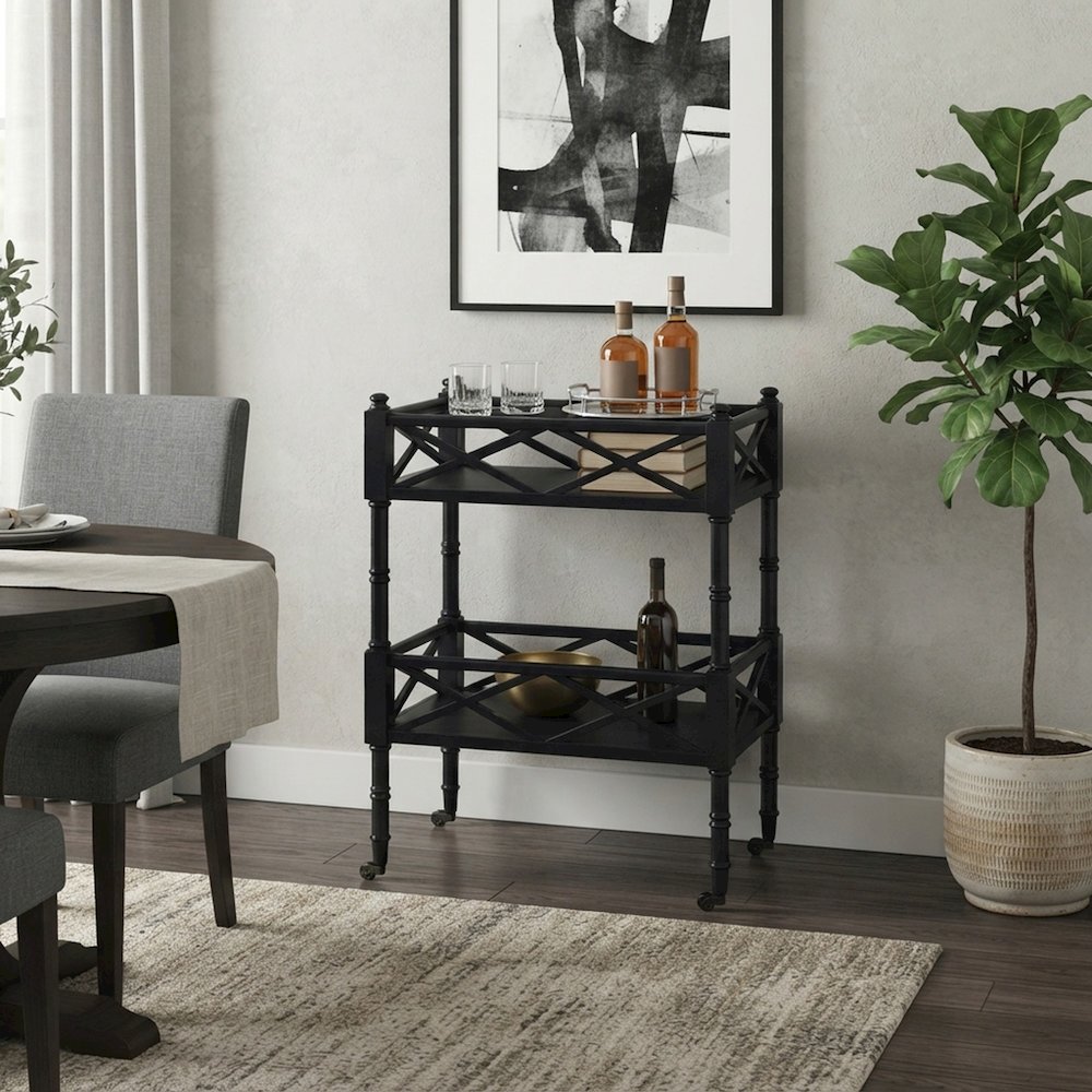 Starlight Canyon Home Small Bar Cart with 2-Tier Shelves and Casters, Black