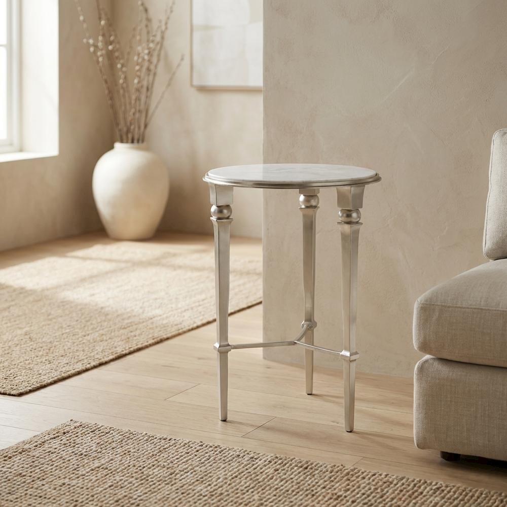 Round Marble Top End Table, Modern Accent Side Table for Living Room Bedroom