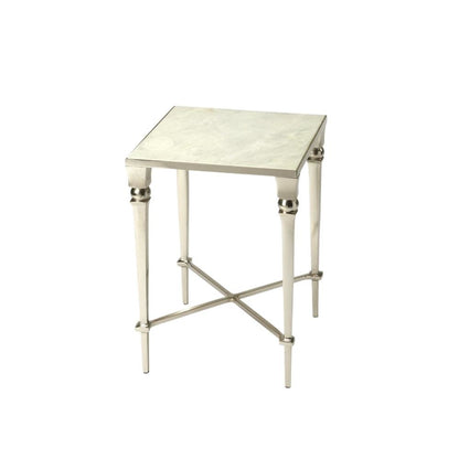 Square End Table with Marble Top, Modern Accent Side Table for Living Room