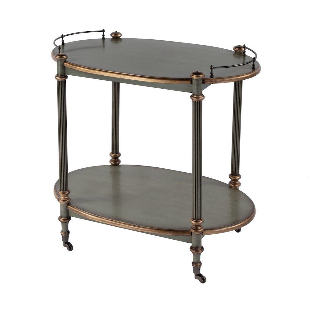 31 in. W Rectangular Wood 2 Tier Bar/Serving Cart on Casters, Pastel Green