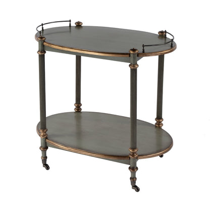 31 in. W Rectangular Wood 2 Tier Bar/Serving Cart on Casters, Pastel Green
