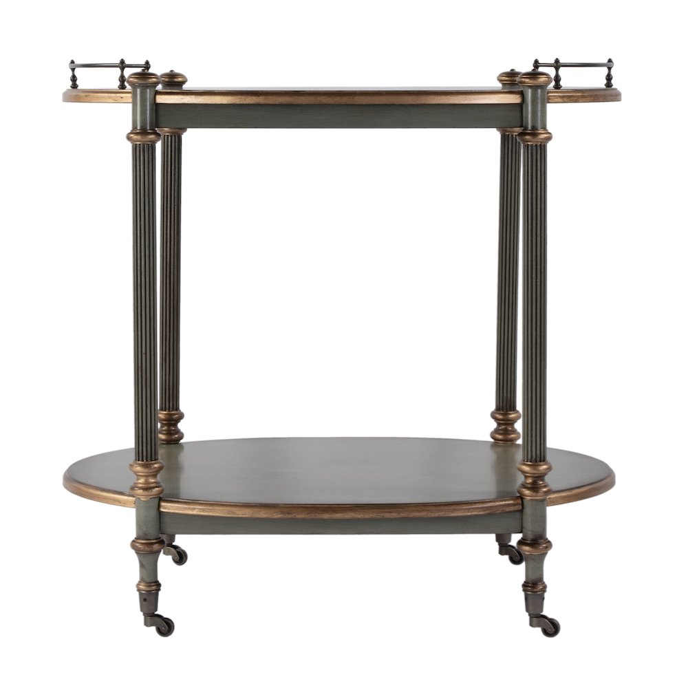 31 in. W Rectangular Wood 2 Tier Bar/Serving Cart on Casters, Pastel Green