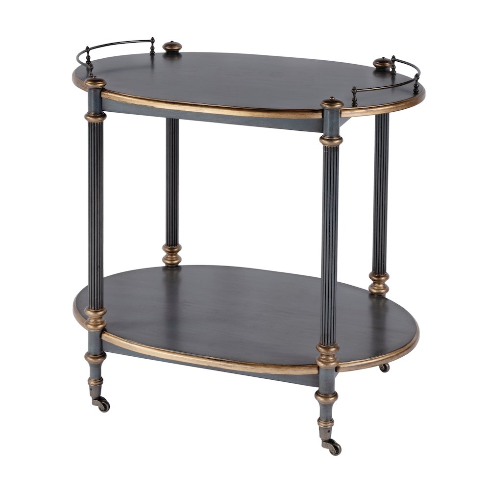 31 in. W Rectangular Wood 2 Tier Bar/Serving Cart on Casters, Pastel Blue
