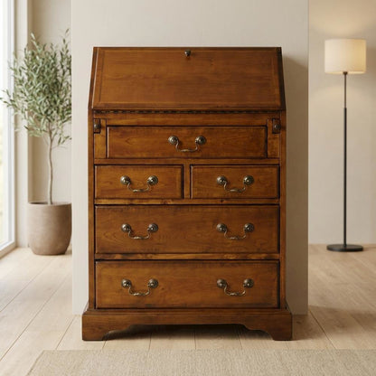 Traditional Secretary Desk with 7 Drawers, Writing Desk, Olive Ash