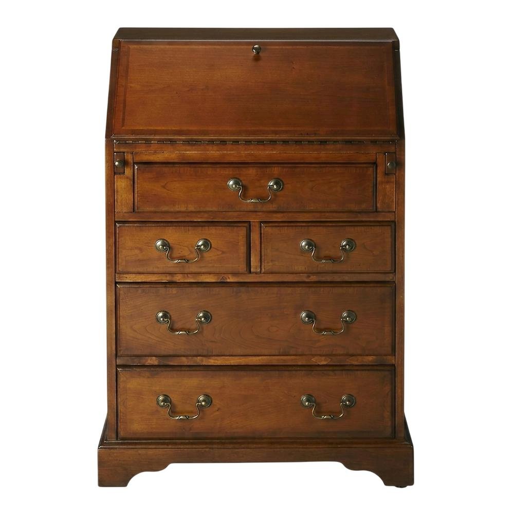 Traditional Secretary Desk with 7 Drawers, Writing Desk, Olive Ash