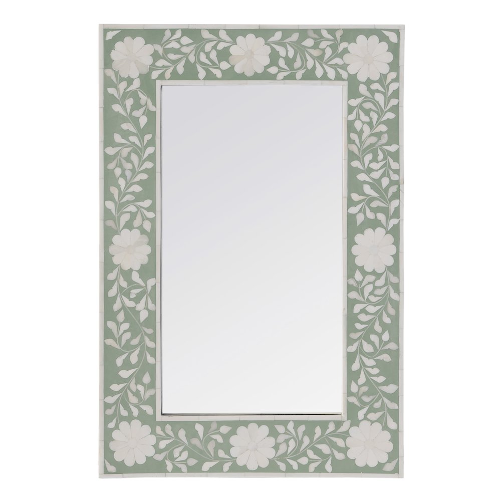 16 in. W x 24 in. H Rectangular Hanging Accent Wall Mirror, Green, White