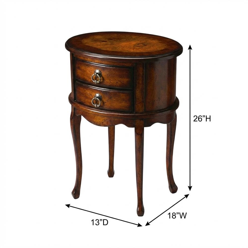Oval Side Table with Storage Drawers, Traditional End Table, Cherry