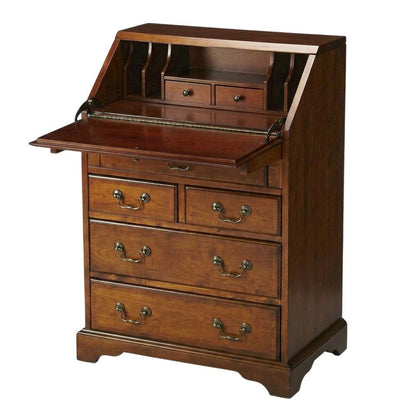 Traditional Secretary Desk with 7 Drawers, Writing Desk, Olive Ash