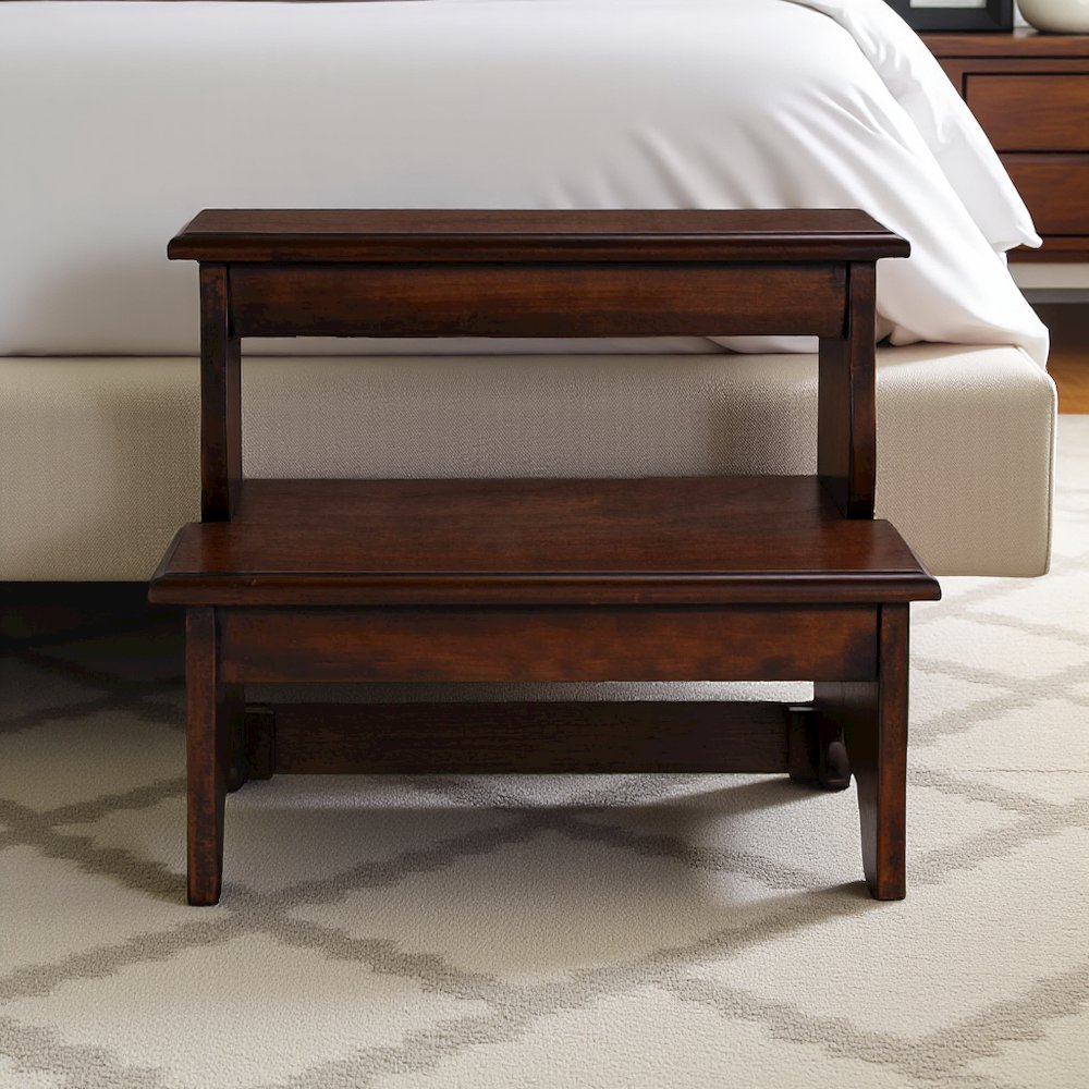 Dark Brown Wooden Step Stool for Adults and Kids with Durable Design