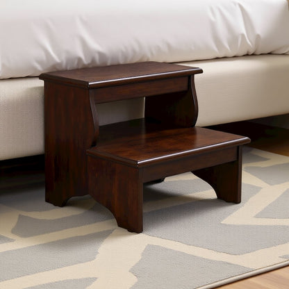Dark Brown Wooden Step Stool for Adults and Kids with Durable Design